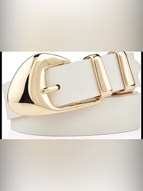 NWT Classic Cream Faux Leather Belt with Gold Buckle sz S